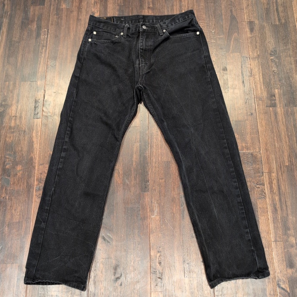 Levi's 505 Black Denim‎ Straight Leg Jeans Mens 36x30 Grunge Y2K Style Faded